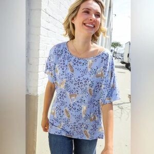 First Love FEELING WHIMSICAL CHEETAH PRINT SHORT SLEEVE KNIT TOP, Small NWOT